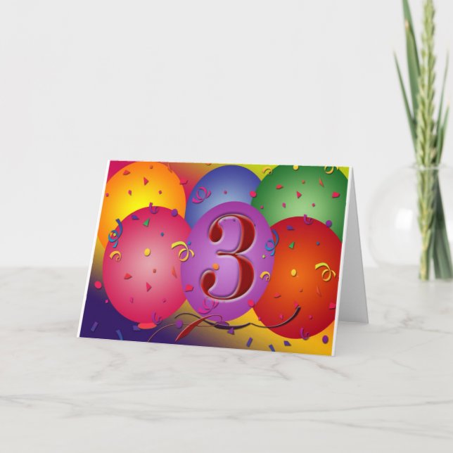 Colourful 3rd birthday balloon card (Front)