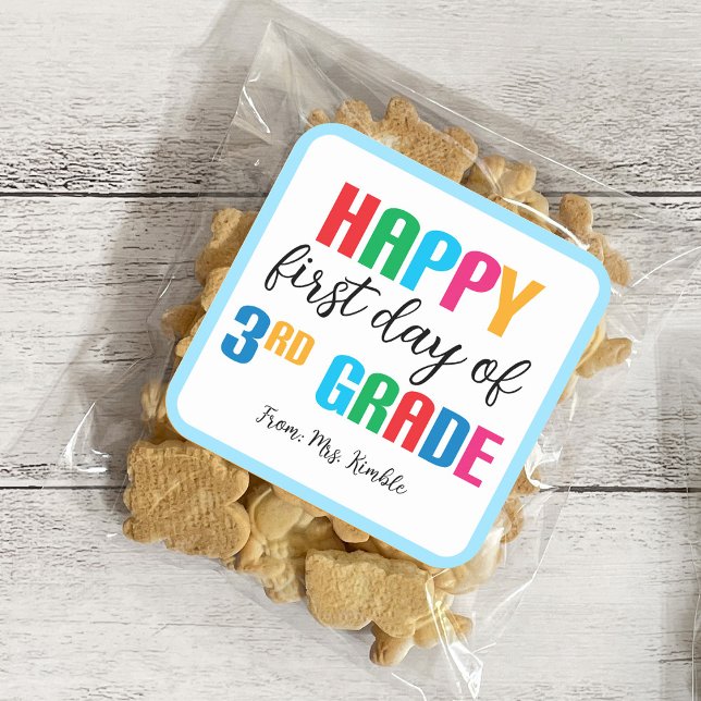 Colourful 3rd Grade School Sticker (Square) (Creator Uploaded)