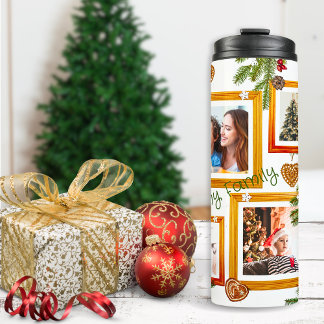 Colourful 4 Photo Collage Crafty Christmas Tree Thermal Tumbler