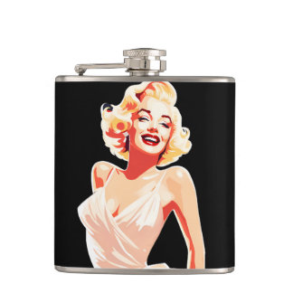 Colourful 50s' Belle on Black Hip Flask