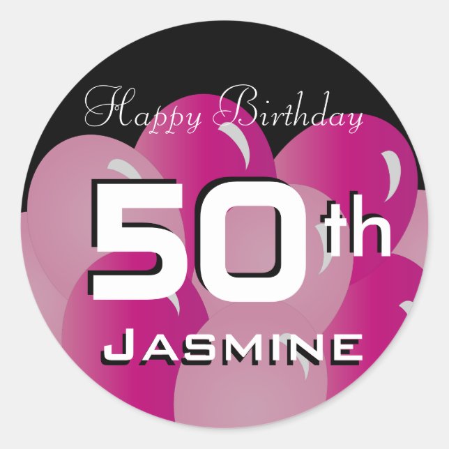Colourful 50th Birthday Balloons | Customise Classic Round Sticker (Front)