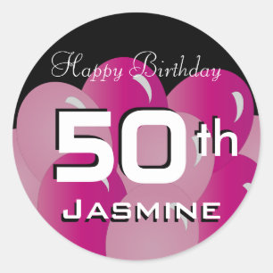 Colourful 50th Birthday Balloons   Customise Classic Round Sticker