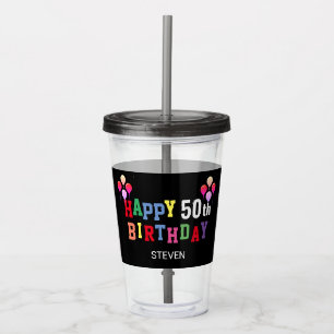 Colourful 50th Birthday Fun Balloons Personalised Acrylic Tumbler