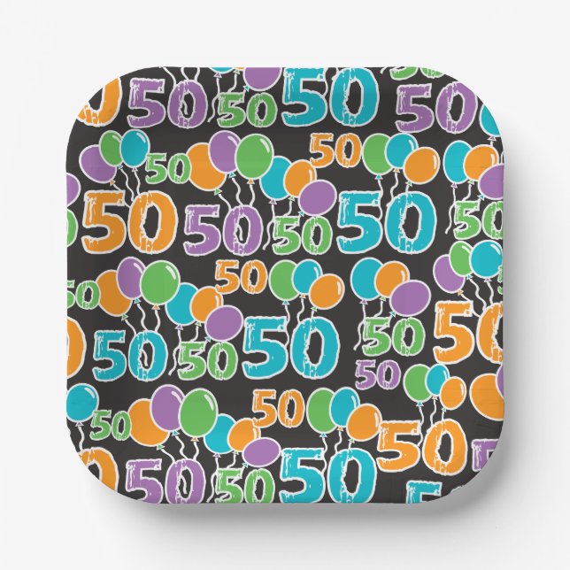 Colourful 50th Birthday Paper Plate (Front)