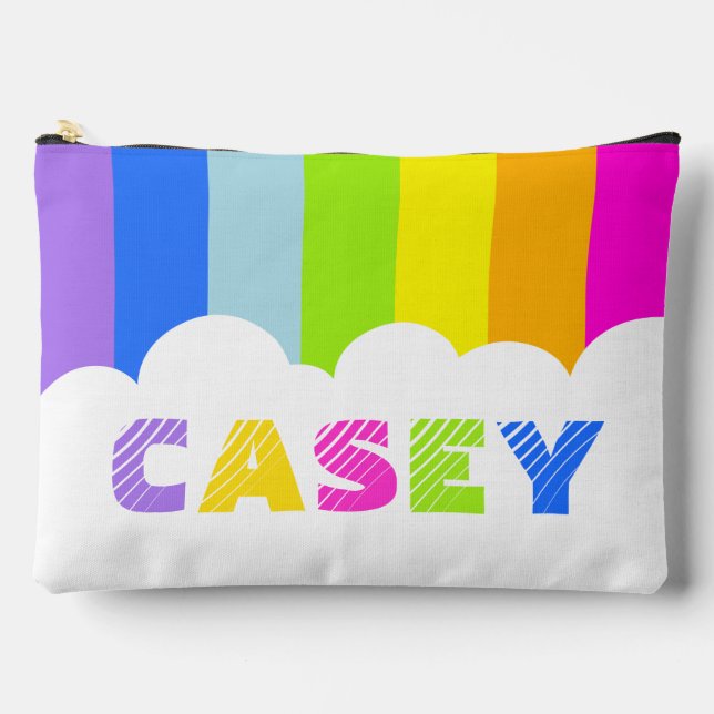 Colourful 5 letter name rainbow cloud pencil case accessory pouch (Front)