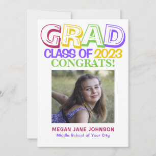 Colourful 5 photos middle school graduation announcement