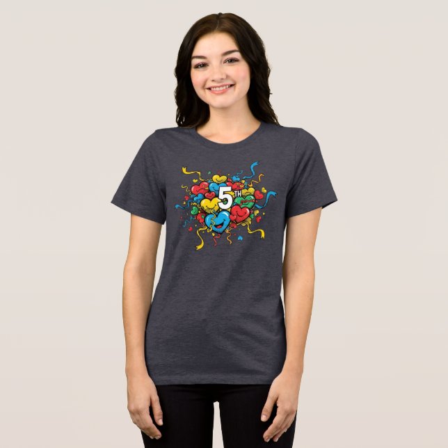 Colourful 5th Year Anniversary  Tri-Blend Shirt (Front Full)