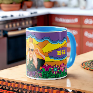Colourful 60s Flower Child Hippie Birthday Photo Mug