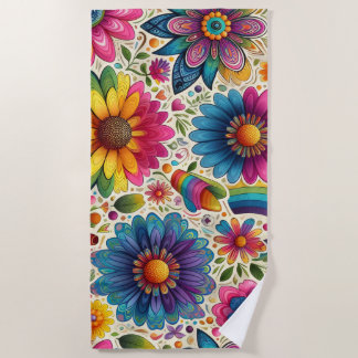 Colourful 60s Flower Power Botanical Beach Towel