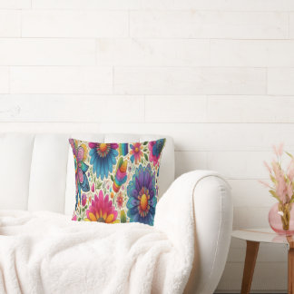 Colourful 60s Flower Power Botanical Cushion