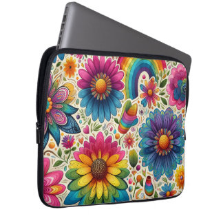 Colourful 60s Flower Power Botanical Laptop Sleeve