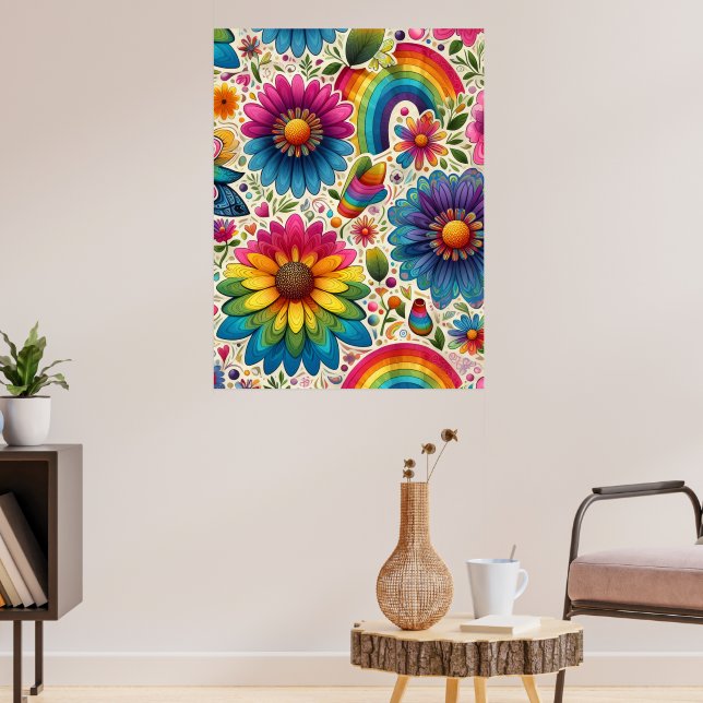 Colourful 60s Flower Power Botanical Poster (Living Room 3)