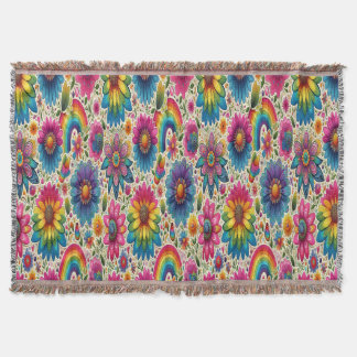 Colourful 60s Flower Power Botanical Throw Blanket