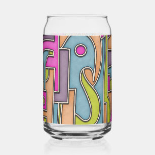 Colourful 60s Mod Geometric Abstract Can Glass
