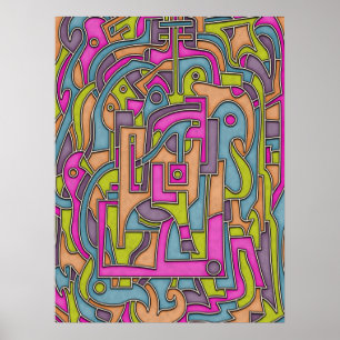 Colourful 60s Mod Geometric Abstract Poster