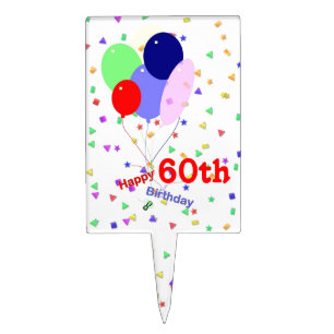 Colourful 60th Birthday Balloons Cake Picks