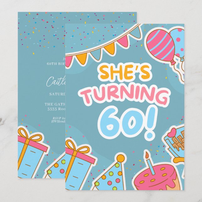 Colourful 60th Birthday Celebration  Invitation (Front/Back)