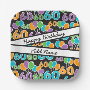 Colourful 60th Birthday Personalised Name Paper Plate