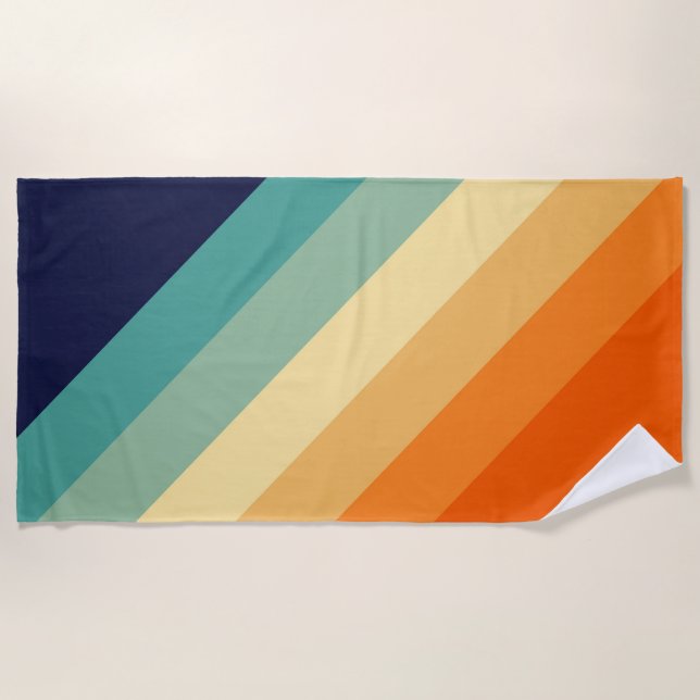 Colourful 70s 80s Retro Striped Stripes Beach Towel (Front)