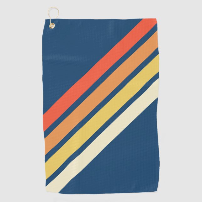 Colourful 70s 80s Retro Striped Stripes Golf Towel (Front)