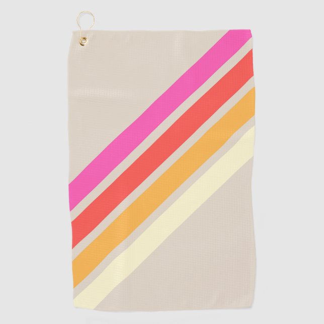 Colourful 70s 80s Retro Striped Stripes Golf Towel (Front)