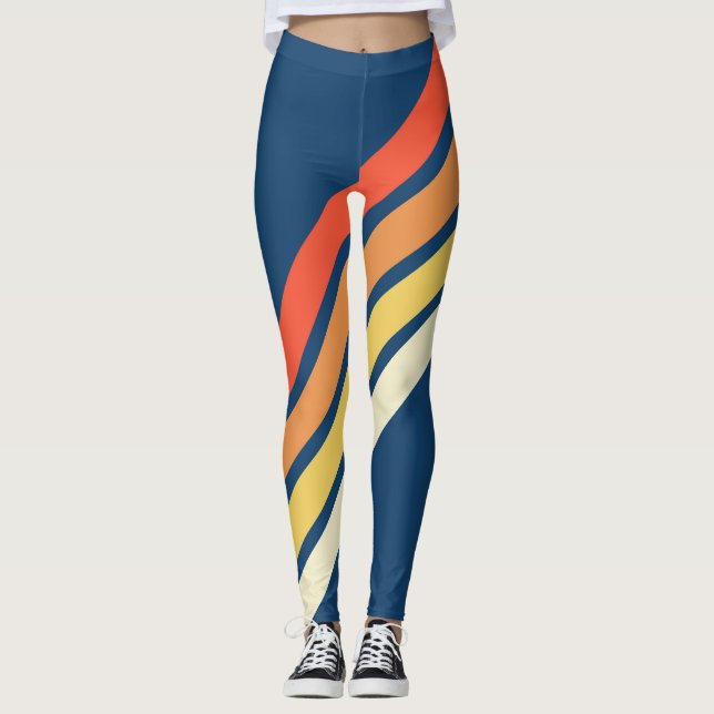 Colourful 70s 80s Retro Striped Stripes Leggings (Front)