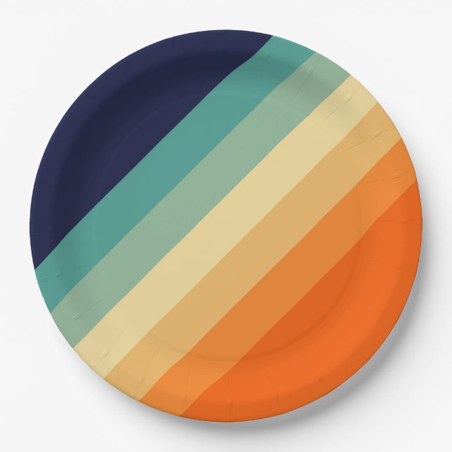 Colourful 70s 80s Retro Striped Stripes Paper Plate (Front)