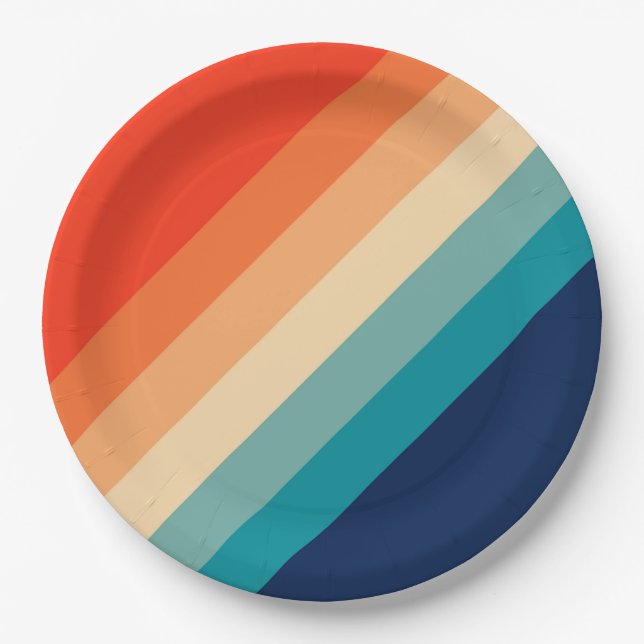 Colourful 70s 80s Retro Striped Stripes Paper Plate (Front)