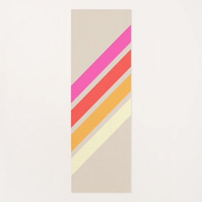 Colourful 70s 80s Retro Striped Stripes Yoga Mat (Front)