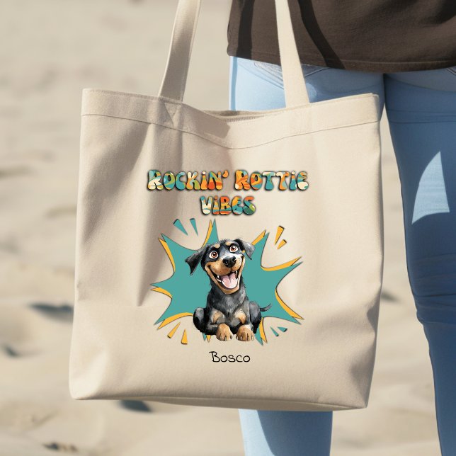 Colourful 70's Retro Funny Dog Breed Personalised Large Tote Bag (Creator Uploaded)