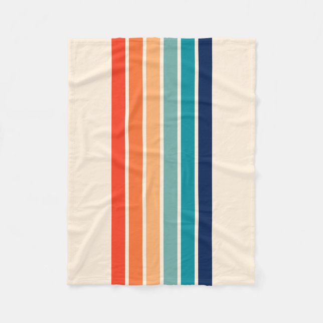 Colourful 70s Retro Striped Stripes Fleece Blanket (Front)