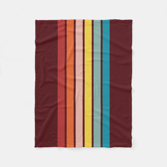 Colourful 70s Retro Striped Stripes Fleece Blanket (Front)