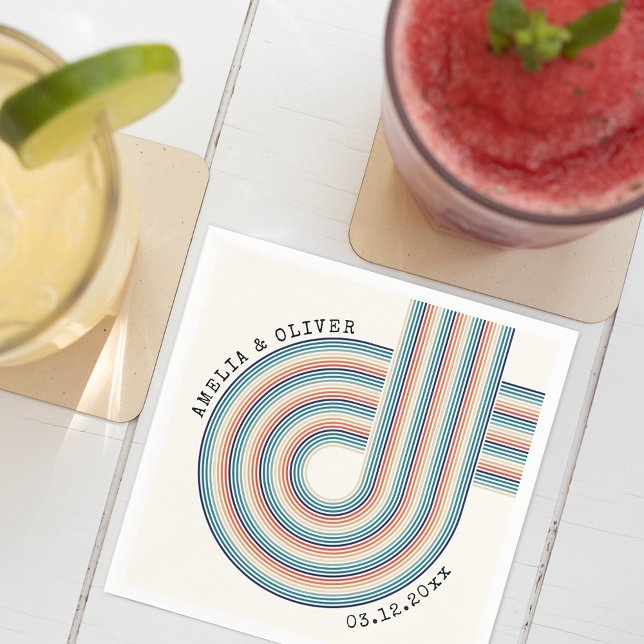 Colourful 70s Seventies Retro Stripes Wedding Napkin (Creator Uploaded)