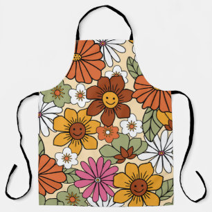 Colourful 70s style retro floral pattern. Vintage Apron