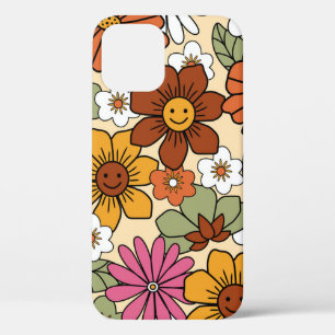 Colourful 70s style retro floral pattern. Vintage iPhone 12 Case