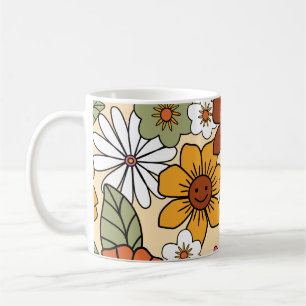 Colourful 70s style retro floral pattern. Vintage  Coffee Mug