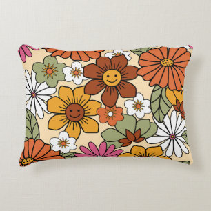 Colourful 70s style retro floral pattern. Vintage  Decorative Cushion