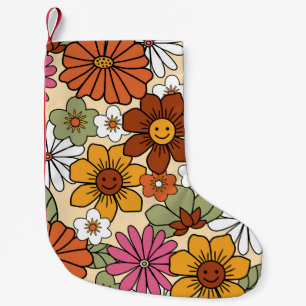 Colourful 70s style retro floral pattern. Vintage  Small Christmas Stocking