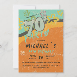 colourful 70s vintage style party invitation