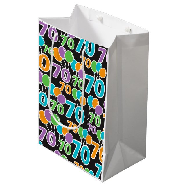 Colourful 70th Birthday Gift Bag (Front Angled)