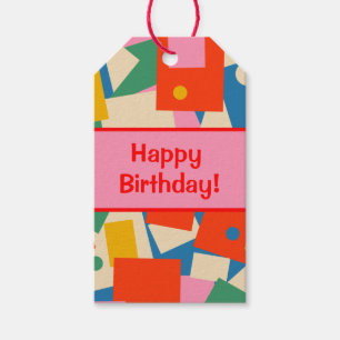 Colourful 80s 90s Geometric Happy Birthday Gift Tags