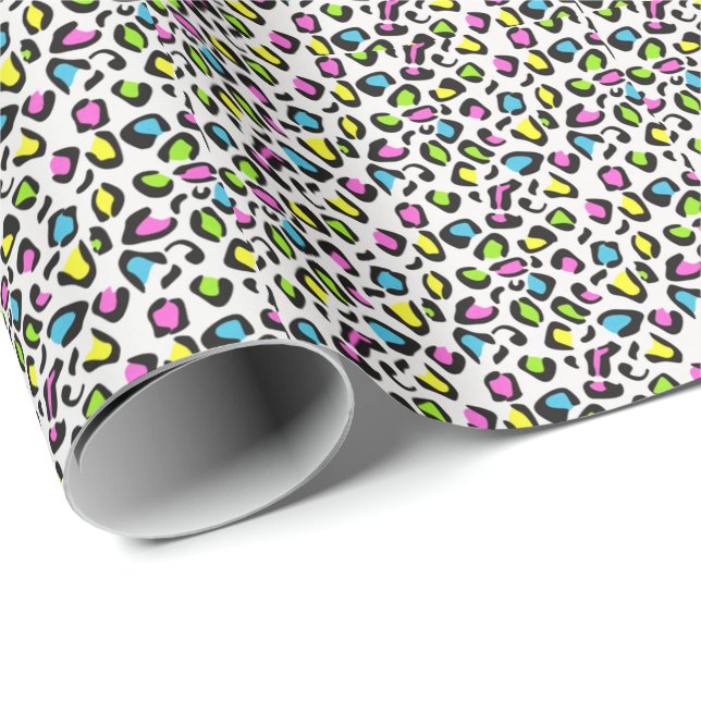 Colourful 80s Cheetah Print Wrapping Paper (Roll Corner)