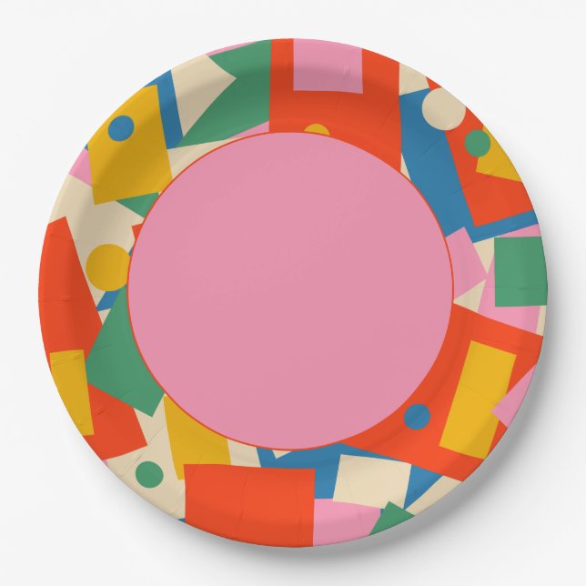 Colourful 80s Geometric Abstract Modern Pattern  Paper Plate (Front)