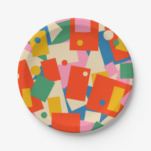 Colourful 80s Geometric Abstract Modern Pattern Paper Plate