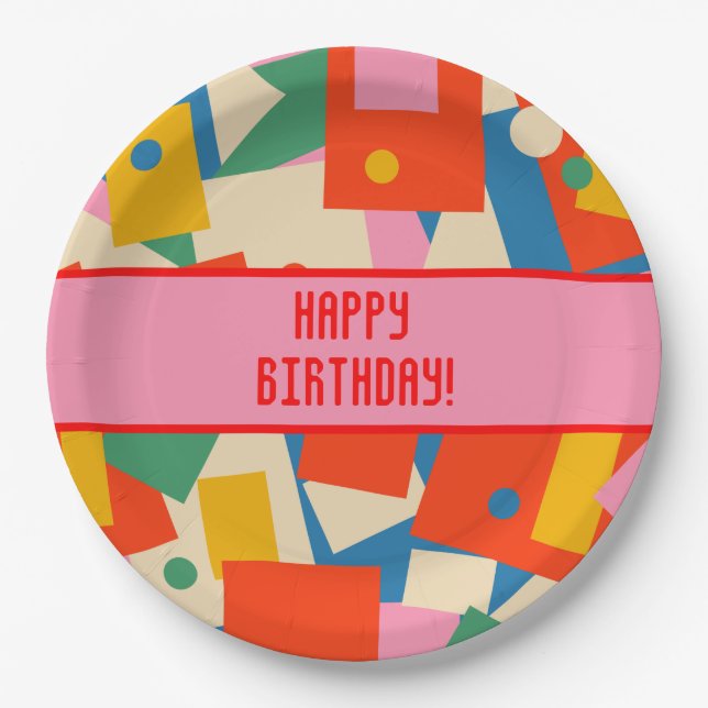 Colourful 80s Geometric Abstract Modern Pattern Paper Plate (Front)