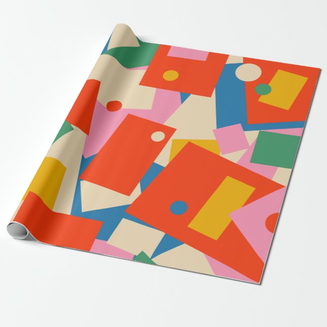 Colourful 80s Geometric Abstract Modern Pattern Wrapping Paper (Unrolled)