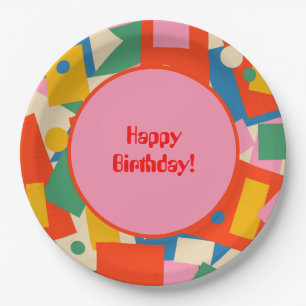 Colourful 80s Geometric Abstract Retro Pattern Paper Plate