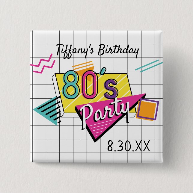 Colourful 80's Party Button (Front)