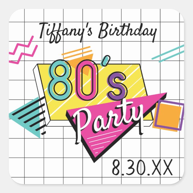 Colourful 80's Party Stickers (Front)