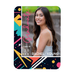 Colourful 80s Retro Bright Graduation Announcement Magnet